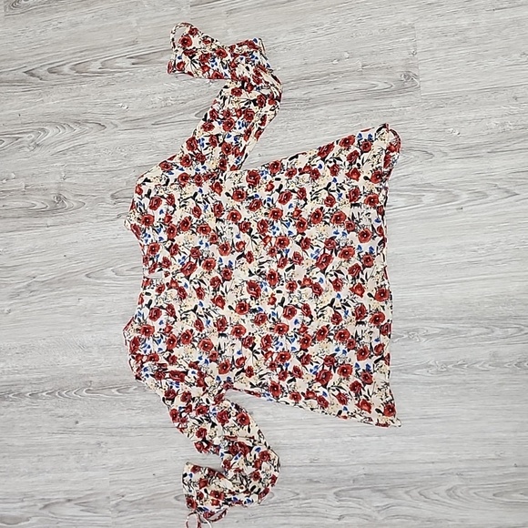 Zara Women blouse top floral print white red Premium Denim Collection Flowy SZ M - Picture 5 of 6